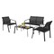 4 Pieces Patio Furniture Set with Armrest Loveseat Sofas and Glass Table Deck